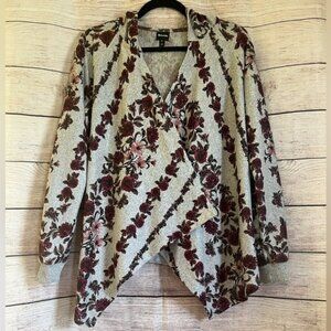 🤎3/$10 Floral Open Knit Hooded Cardigan Size Medium